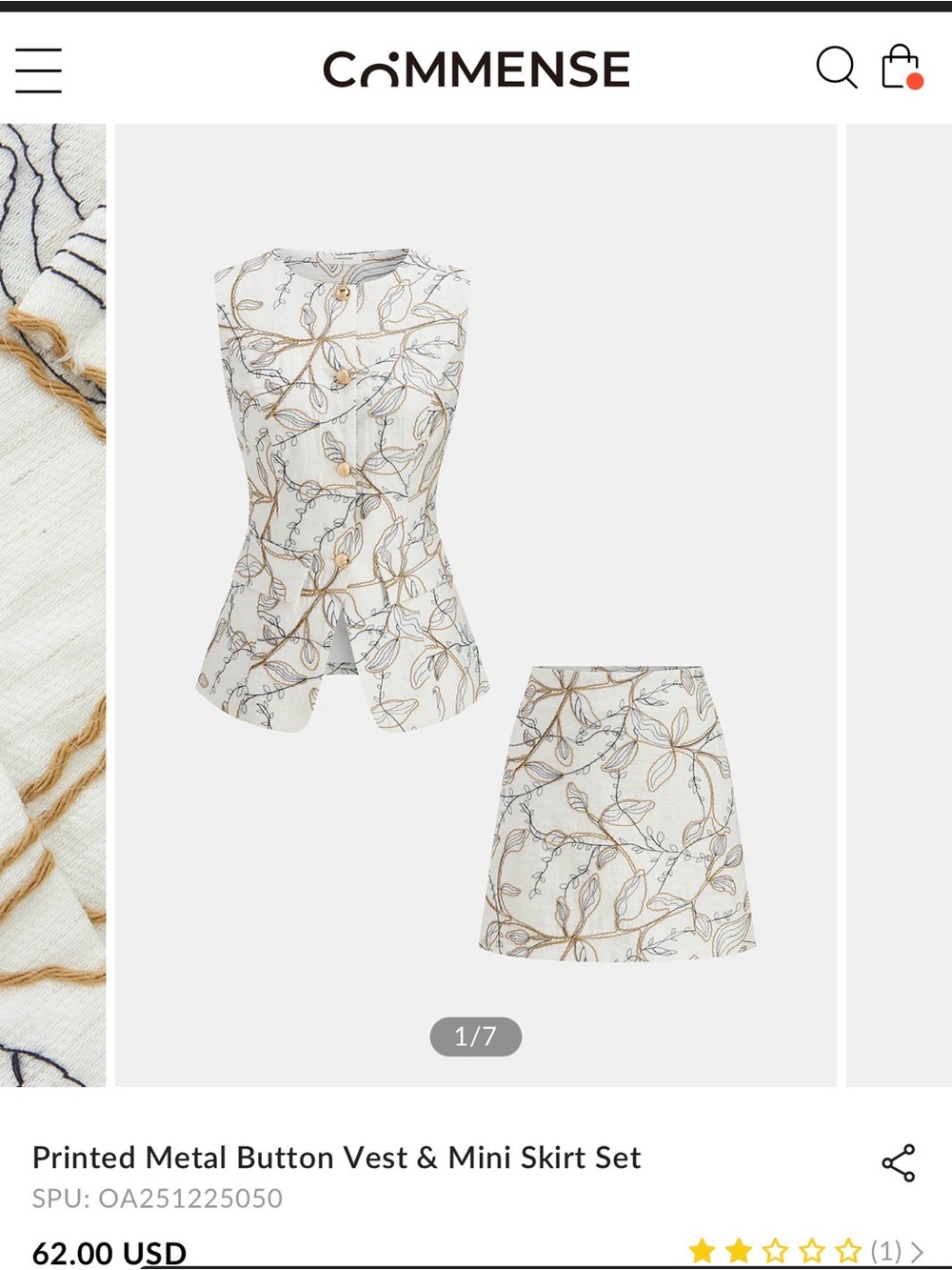 Commense Cream Floral-Print A-Line Mini Skirt